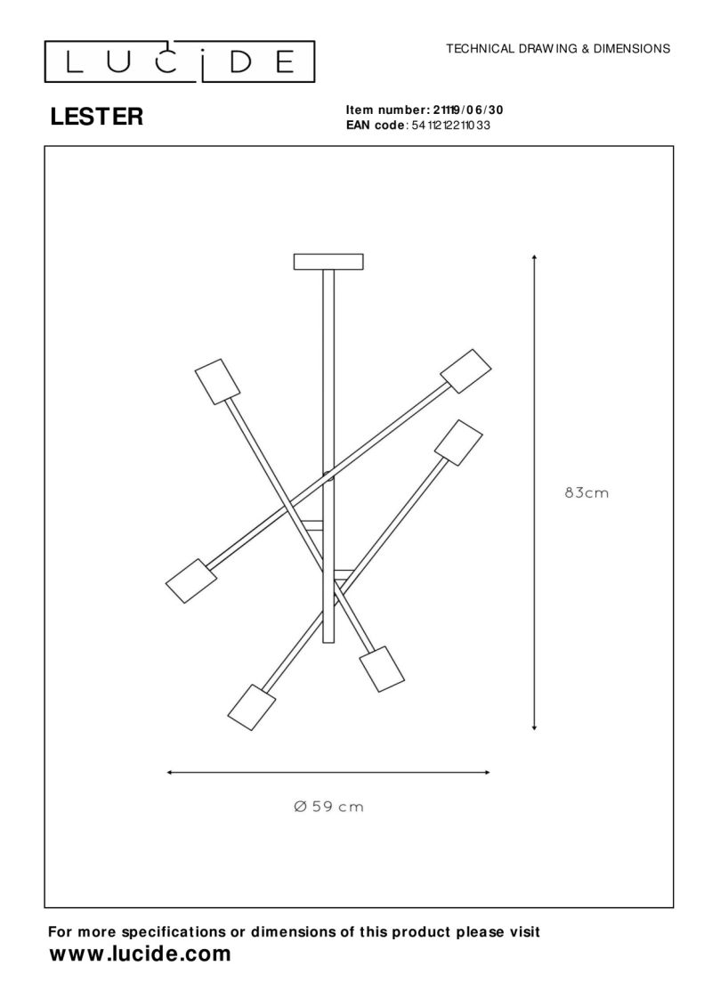 Lucide LESTER - Zapustené stropné svietidlo - 6xE27 - Čierne